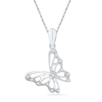 Load image into Gallery viewer, 10kt White Gold Womens Round Diamond Butterfly Bug Pendant 1/12 Cttw
