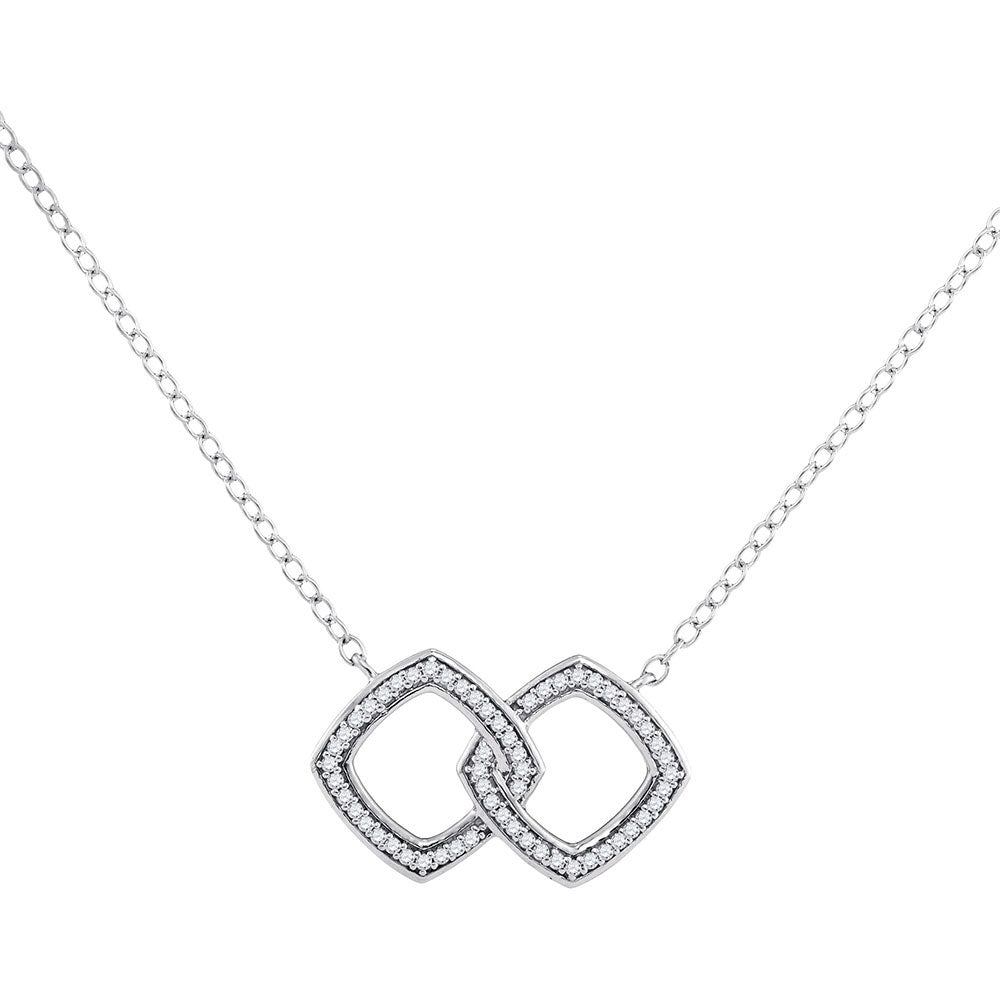 10kt White Gold Womens Round Diamond Linked Square Pendant Necklace 1/8 Cttw