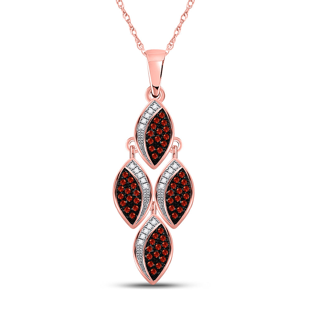 10kt Rose Gold Womens Round Red Color Enhanced Diamond Cascading Oval Pendant 1/4 Cttw