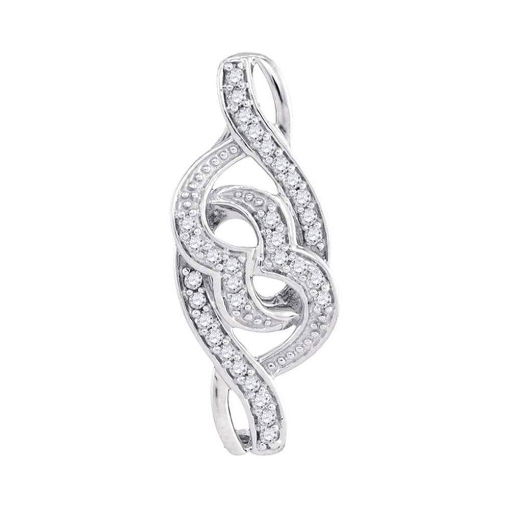 10kt White Gold Womens Round Diamond Double Heart Pendant 1/8 Cttw