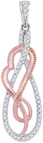 10kt Two-tone Gold Womens Round Diamond Teardrop Heart Pendant 1/6 Cttw