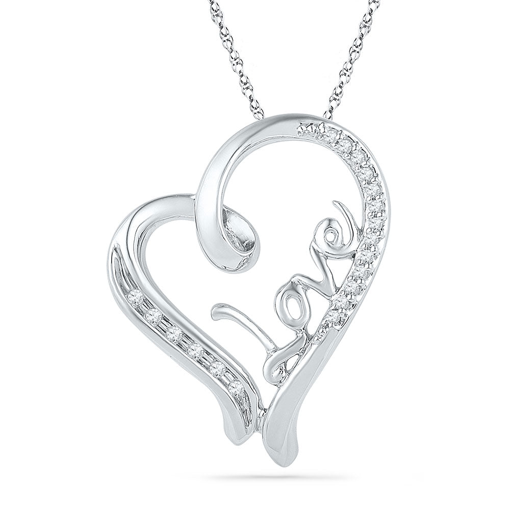 10kt White Gold Womens Round Diamond Heart Pendant 1/10 Cttw