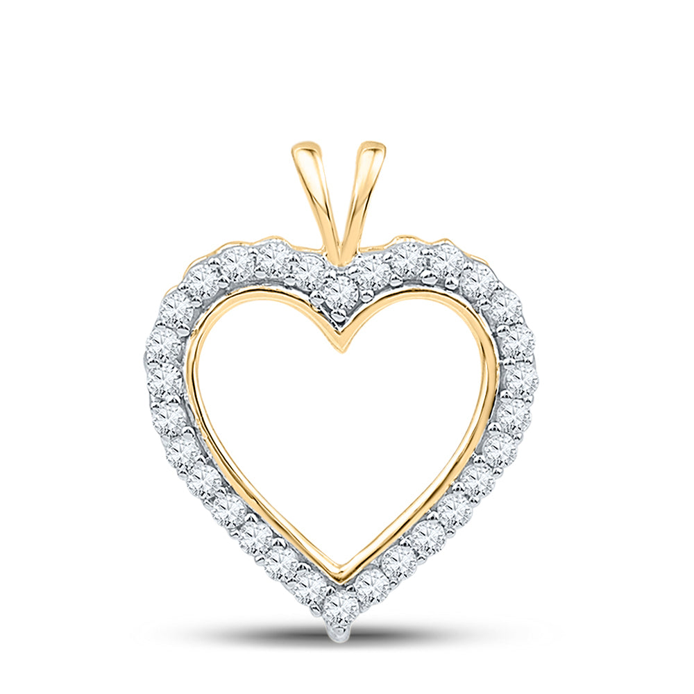 10kt Yellow Gold Womens Round Diamond Heart Outline Pendant 1/4 Cttw