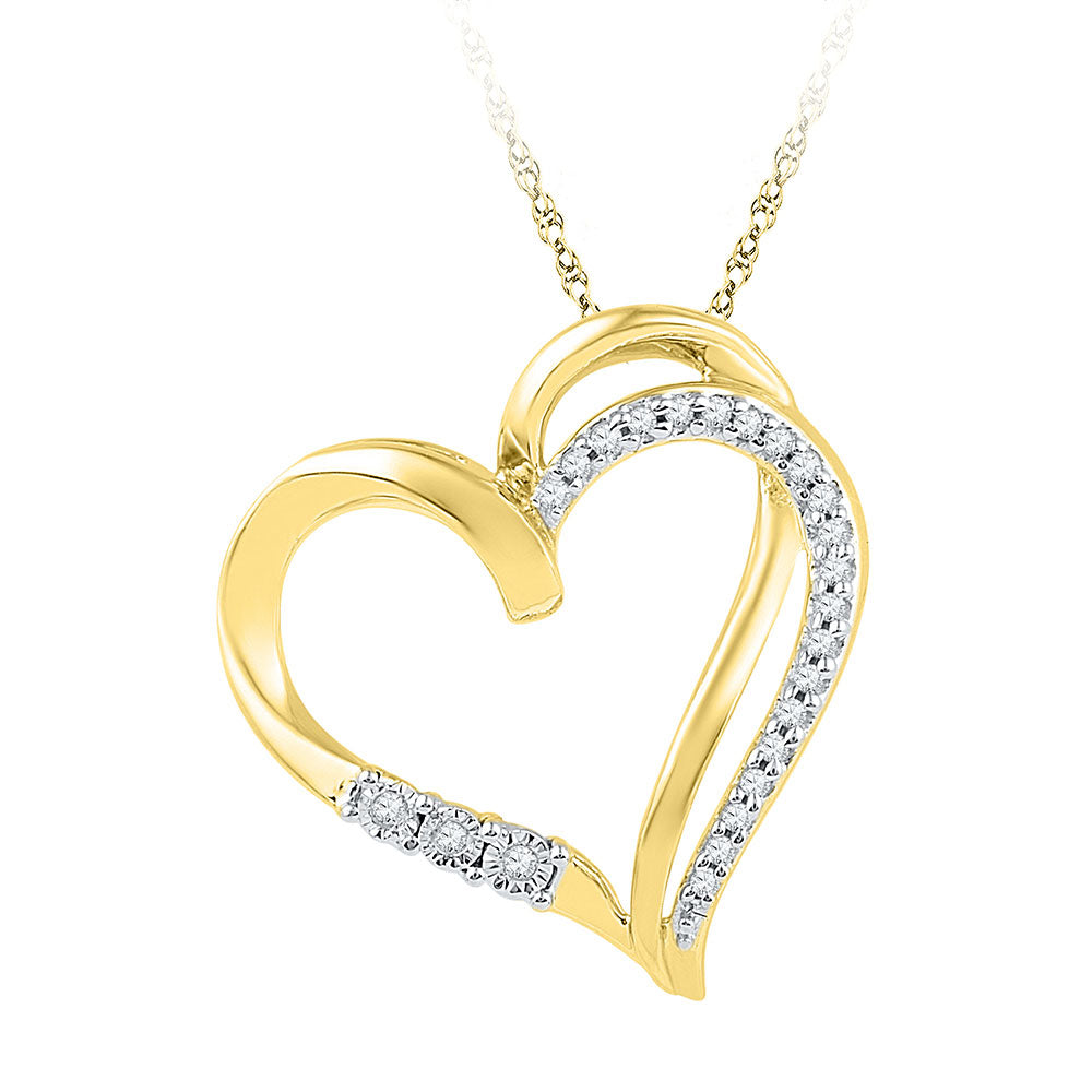 10kt Yellow Gold Womens Round Diamond Open-center Heart Pendant 1/10 Cttw