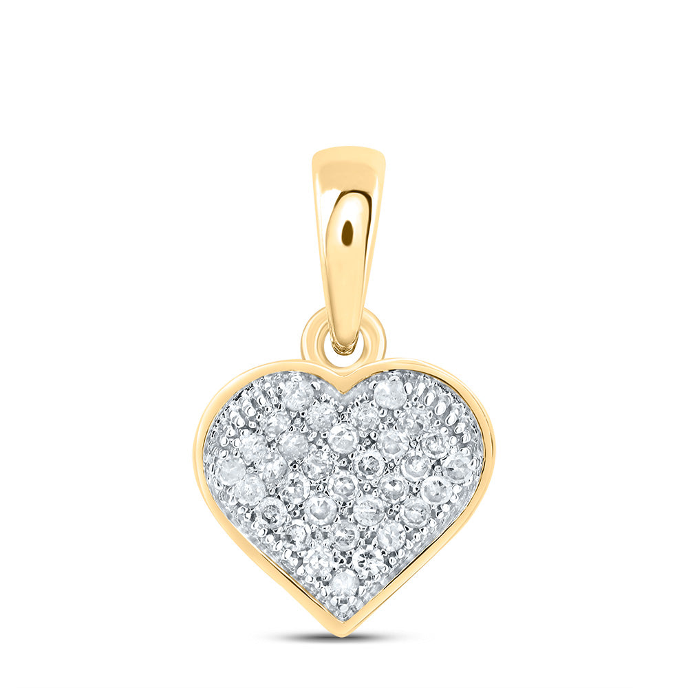 10kt Yellow Gold Womens Round Diamond Small Dainty Heart Pendant 1/10 Cttw