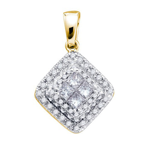 14kt Yellow Gold Womens Princess Diamond Square Frame Cluster Pendant 1/2 Cttw