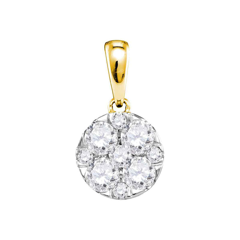 14kt Yellow Gold Womens Round Pave-set Diamond Circle Cluster Pendant 1.00 Cttw