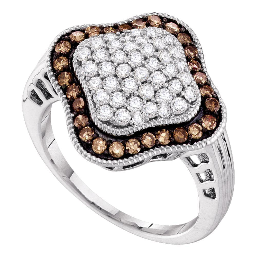 10kt White Gold Womens Round Brown Diamond Quatrefoil Cluster Ring 1.00 Cttw