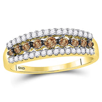 Load image into Gallery viewer, 10k Yellow Gold Womens Brown Diamond Band Ring 1/2 Cttw Size 5
