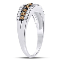 Load image into Gallery viewer, 10kt White Gold Womens Round Brown Diamond Triple Row Band Ring 1/2 Cttw
