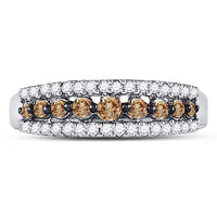 Load image into Gallery viewer, 10k White Gold Womens Brown Diamond Band Ring 1/2 Cttw Size 5

