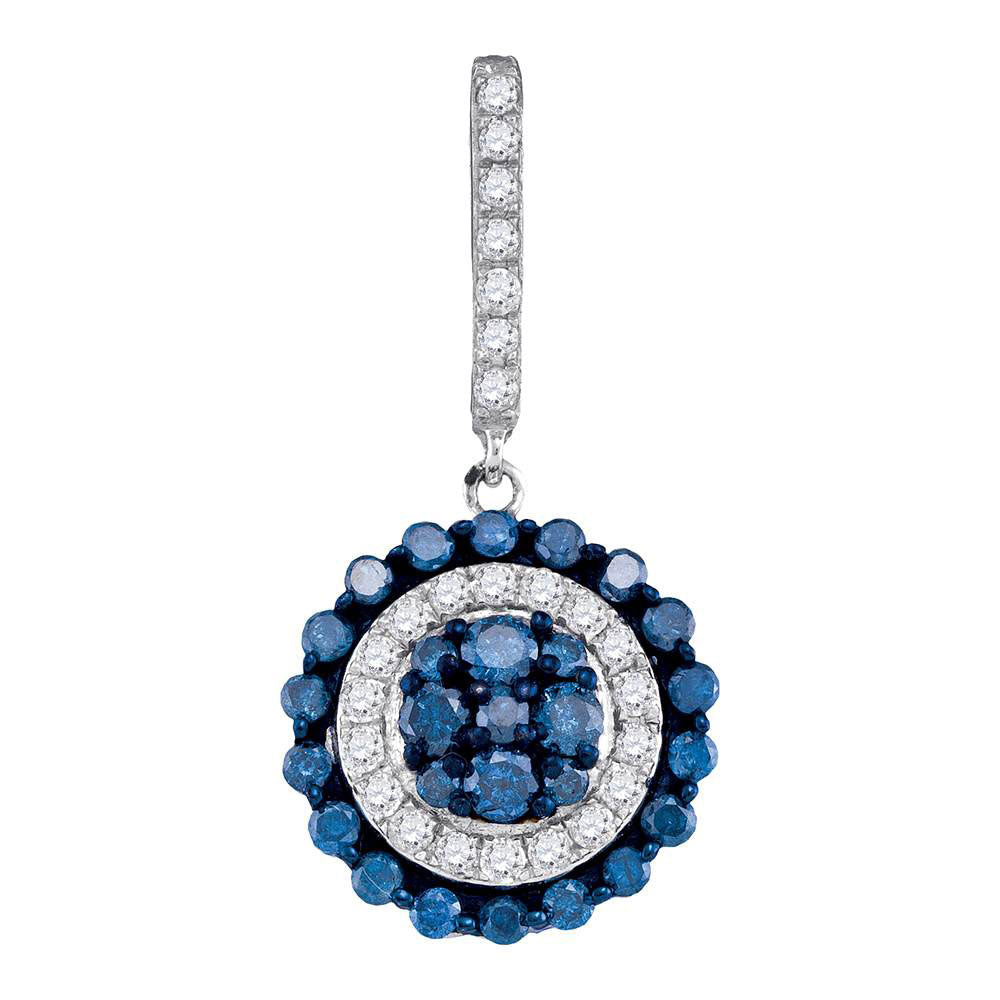 10kt White Gold Womens Round Blue Color Enhanced Diamond Cluster Pendant 1.00 Cttw