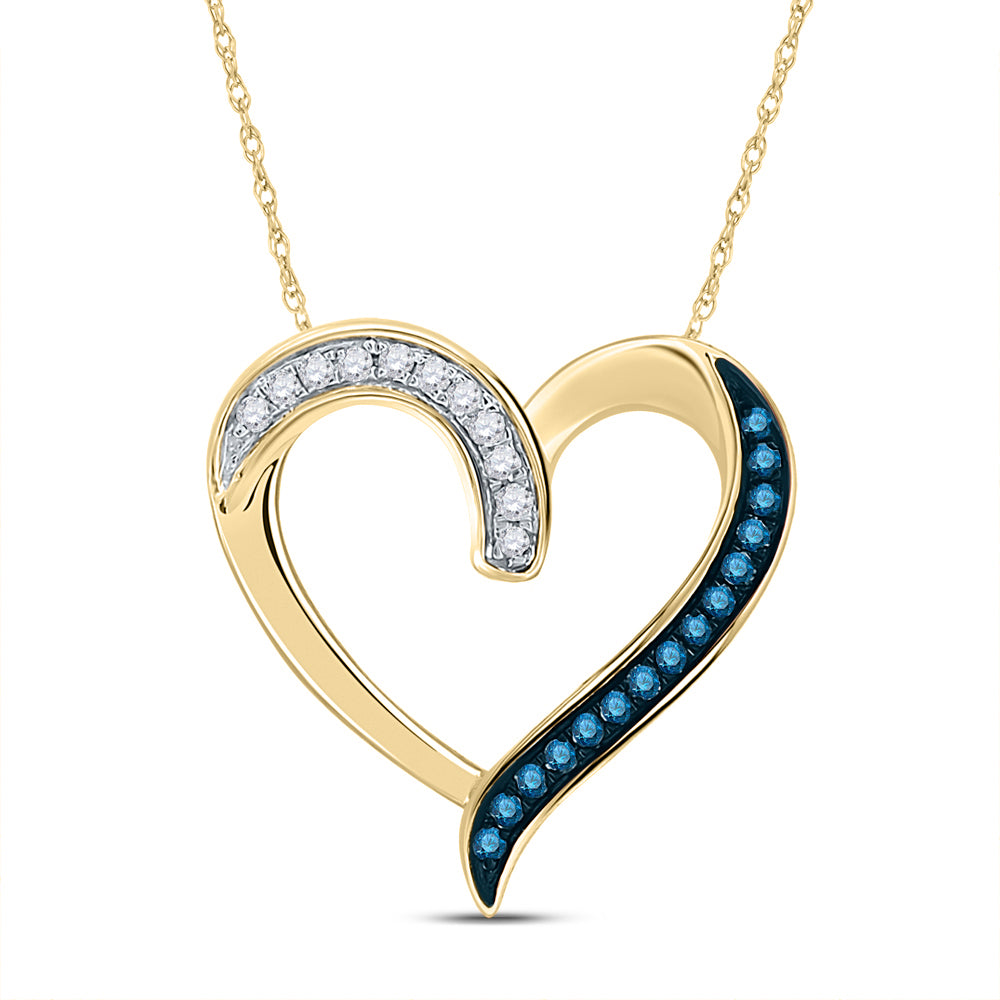 10kt Yellow Gold Womens Color Enhanced Blue Diamond Heart Fashion Pendant 1/5 Cttw