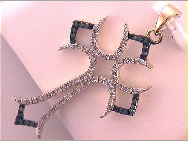 10kt Yellow Gold Womens Color Enhanced Blue Diamond Cross Fashion Pendant 1/4 Cttw