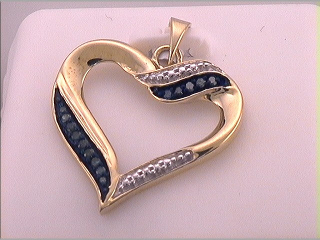10kt Yellow Gold Womens Color Enhanced Blue Diamond Heart Fashion Pendant 1/10 Cttw