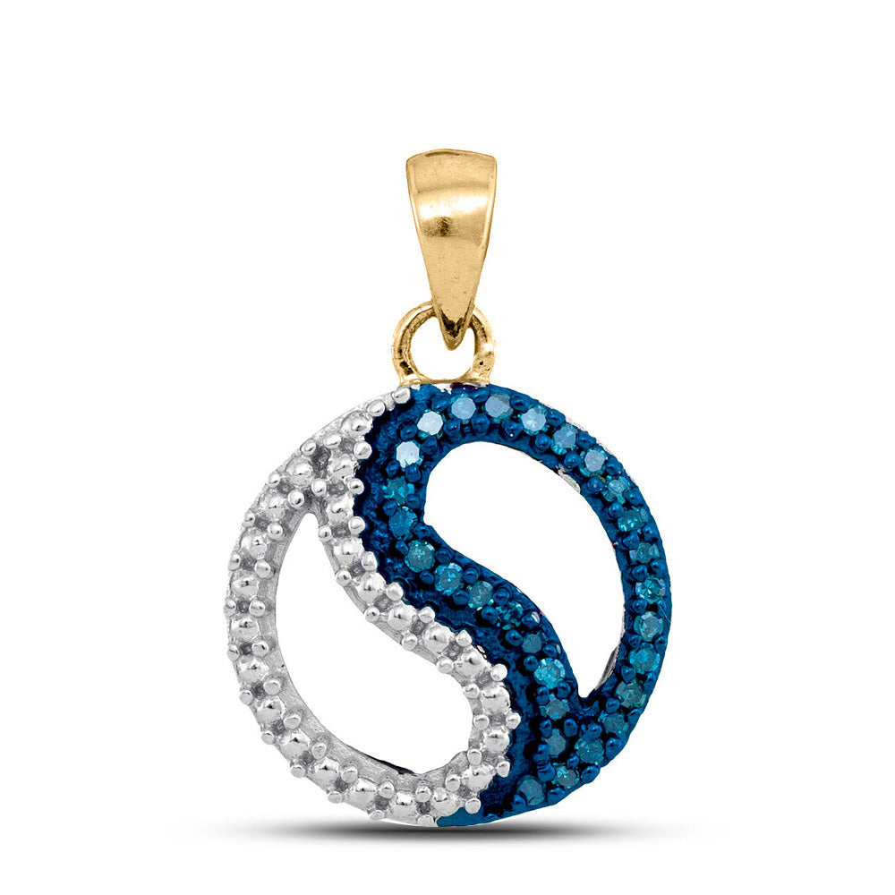 10kt Yellow Gold Womens Color Enhanced Blue Diamond Circle Fashion Pendant 1/10 Cttw