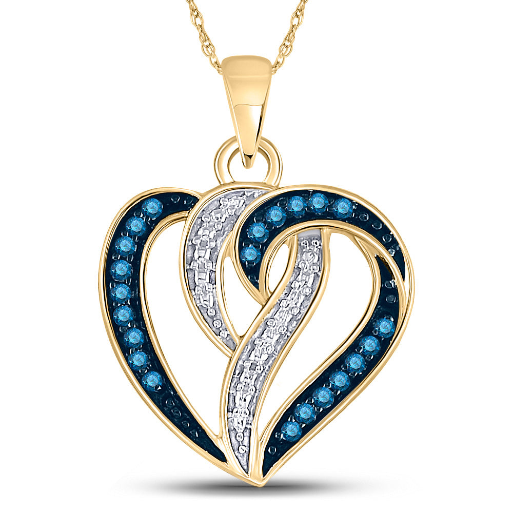 10kt Yellow Gold Womens Color Enhanced Blue Diamond Heart Fashion Pendant 1/6 Cttw