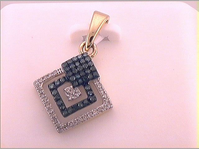 10kt Yellow Gold Womens Color Enhanced Blue Diamond Square Fashion Pendant 1/4 Cttw