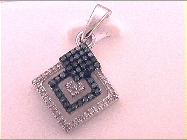 10kt White Gold Womens Color Enhanced Blue Diamond Square Fashion Pendant 1/4 Cttw