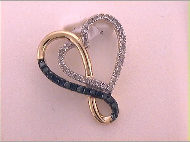 10kt Yellow Gold Womens Color Enhanced Blue Diamond Heart Fashion Pendant 1/4 Cttw