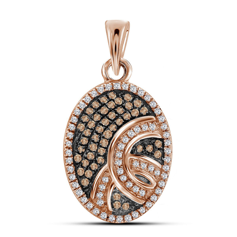10kt Rose Gold Womens Round Red Color Enhanced Diamond Oval Pendant 1/4 Cttw