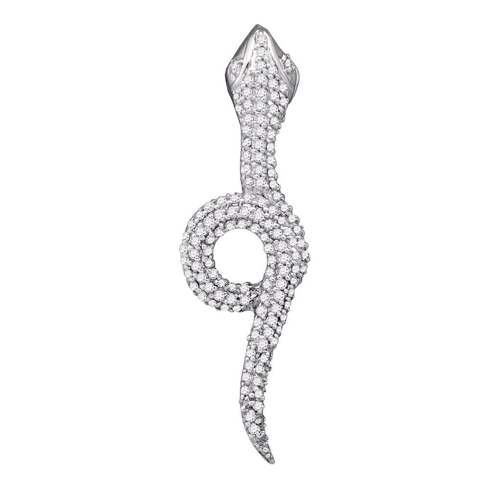 10kt White Gold Womens Round Diamond Serpent Snake Asp Animal Pendant 1/3 Cttw
