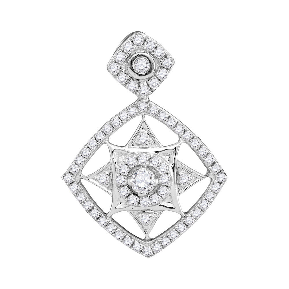 10kt White Gold Womens Round Diamond Fashion Pendant 1/2 Cttw
