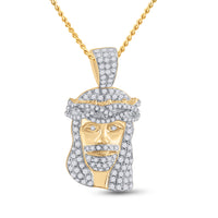 Load image into Gallery viewer, 10kt Yellow Gold Mens Round Diamond Jesus Christ Messiah Head Charm Pendant 3/4 Cttw
