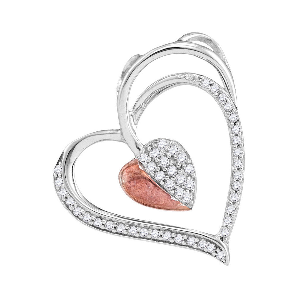 10kt White Gold Womens Round Diamond Heart Pendant 1/6 Cttw