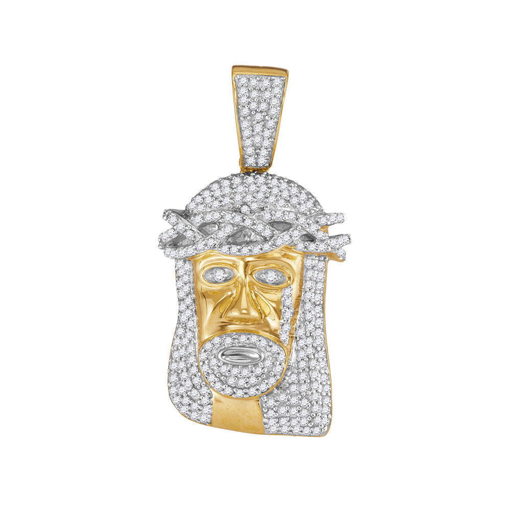 10kt Yellow Gold Mens Round Diamond Jesus Christ Messiah Head Charm Pendant 3/4 Cttw