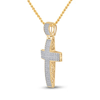 Load image into Gallery viewer, 10kt Yellow Gold Mens Round Diamond Roman Cross Charm Pendant 1/2 Cttw
