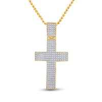 Load image into Gallery viewer, 10kt Yellow Gold Mens Round Diamond Roman Cross Charm Pendant 1/2 Cttw

