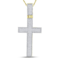 Load image into Gallery viewer, 10kt Yellow Gold Mens Princess Diamond Cross Charm Pendant 2-1/2 Cttw
