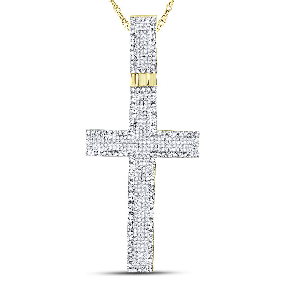 10kt Yellow Gold Mens Princess Diamond Cross Charm Pendant 2-1/2 Cttw