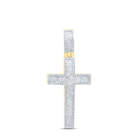 Load image into Gallery viewer, 10kt Yellow Gold Mens Princess Diamond Cross Charm Pendant 2-1/2 Cttw
