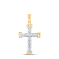 Load image into Gallery viewer, 10kt Yellow Gold Mens Round Diamond Roman Cross Religious Charm Pendant 1/5 Cttw
