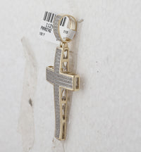 Load image into Gallery viewer, 10kt Yellow Gold Mens Round Diamond Cross Charm Pendant 1/2 Cttw

