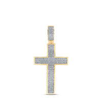 Load image into Gallery viewer, 10kt Yellow Gold Mens Round Diamond Cross Charm Pendant 1/2 Cttw
