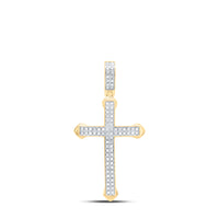 Load image into Gallery viewer, 10kt Yellow Gold Mens Round Diamond Cross Charm Pendant 1/4 Cttw
