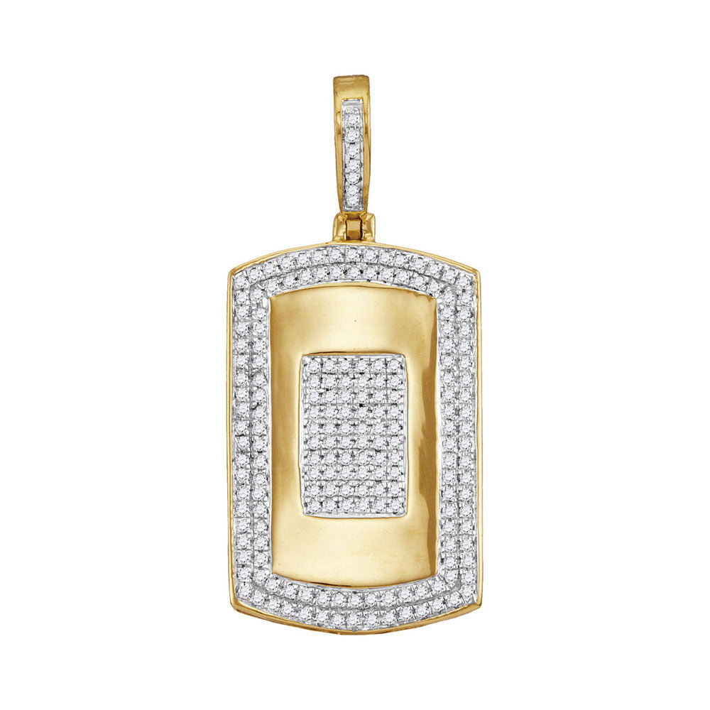 10kt Yellow Gold Mens Round Diamond Framed Dog Tag Cluster Charm Pendant 1/2 Cttw