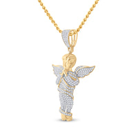 Load image into Gallery viewer, 10kt Yellow Gold Mens Round Diamond Praying Angel Wings Charm Pendant 7/8 Cttw
