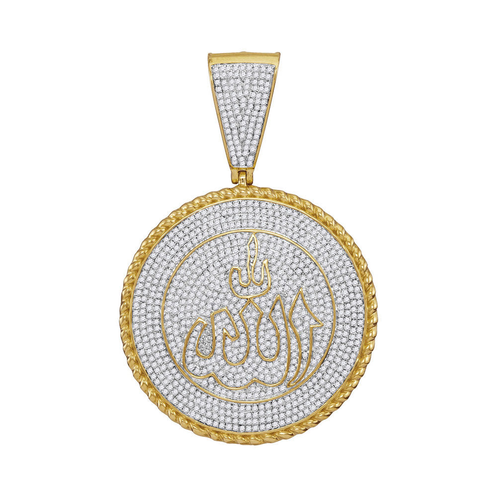 10kt Yellow Gold Mens Round Diamond Allah Medallion Charm Pendant 2-1/4 Cttw