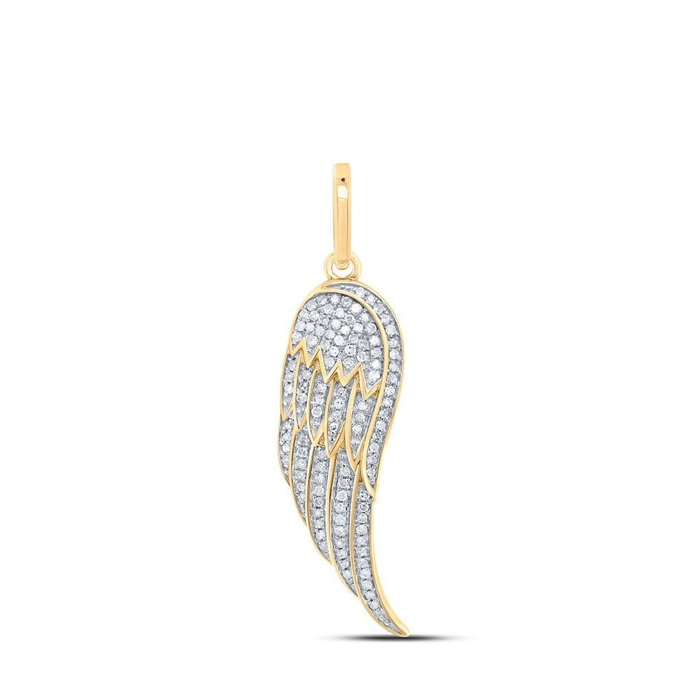 10kt Yellow Gold Mens Round Diamond Feather Wing Cluster Charm Pendant 1/3 Cttw