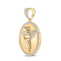 Load image into Gallery viewer, 10kt Yellow Gold Mens Round Diamond Circle Angel Cherub Medallion Charm Pendant 1/2 Cttw
