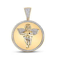 Load image into Gallery viewer, 10kt Yellow Gold Mens Round Diamond Circle Angel Cherub Medallion Charm Pendant 1/2 Cttw
