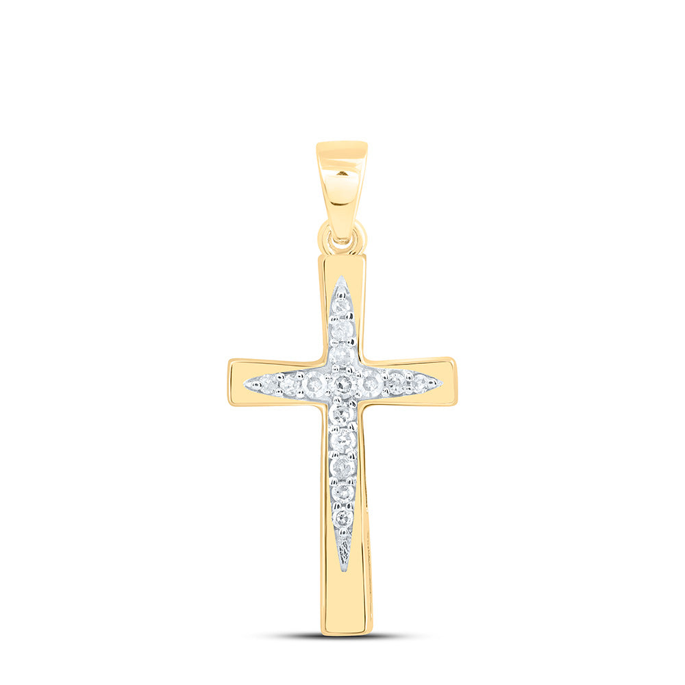 10kt Yellow Gold Womens Round Diamond Cross Pendant 1/10 Cttw