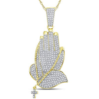 Load image into Gallery viewer, 10kt Yellow Gold Mens Round Diamond Praying Hands Rosary Charm Pendant 7/8 Cttw
