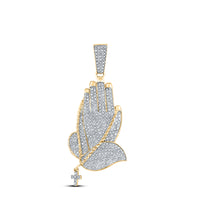 Load image into Gallery viewer, 10kt Yellow Gold Mens Round Diamond Praying Hands Rosary Charm Pendant 7/8 Cttw
