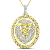 Load image into Gallery viewer, 10kt Yellow Gold Mens Round Diamond Oval Lion Face Rope Charm Pendant 1.00 Cttw
