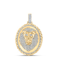 Load image into Gallery viewer, 10kt Yellow Gold Mens Round Diamond Oval Lion Face Rope Charm Pendant 1.00 Cttw
